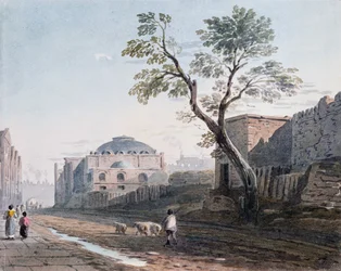 Schottische Kirche und die Überreste der Londoner Mauer, 1818
